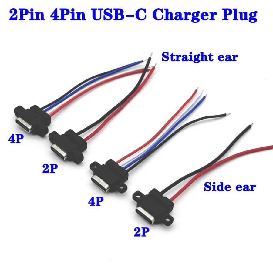 Водонепроницаемый разъем USB типа C с резиновым кольцом, гнездовой разъем для быстрой зарядки, 2-контактный 4-контактный разъем USB-C для зарядного устройства Аксессуары и запчасти