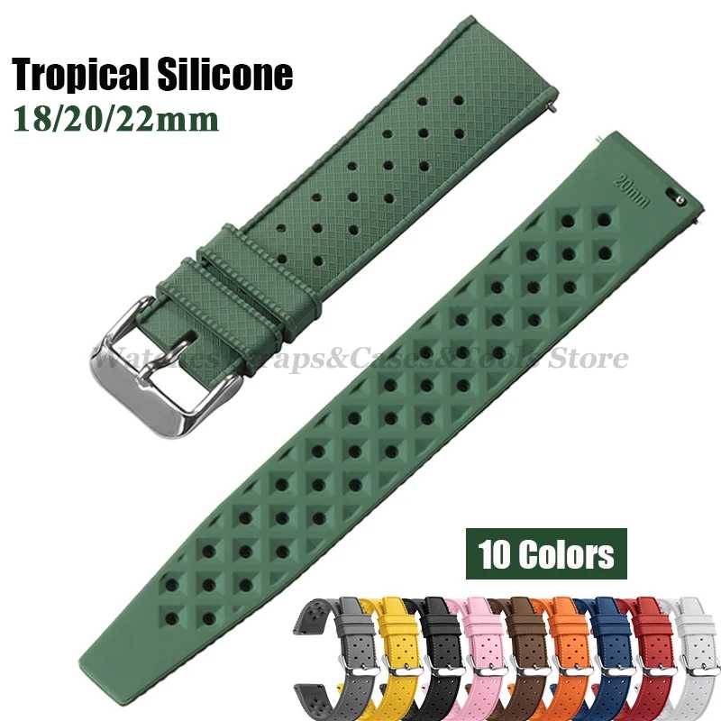 Tropical Silicone Watch Band Quick Release Strap 18mm 20mm 22mm for Oris for Seiko for Citizen Rubber Tropic Smart Watch Straps Аксессуары для часов