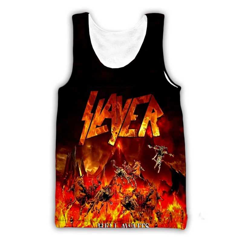Майки с 3D-принтом Slayer Rock Band, мужские и женские, уличная одежда в стиле хип-хоп, оверсайз, для фитнеса и спортзала, спортивные безрукавки, мужская одежда Футболки и майки