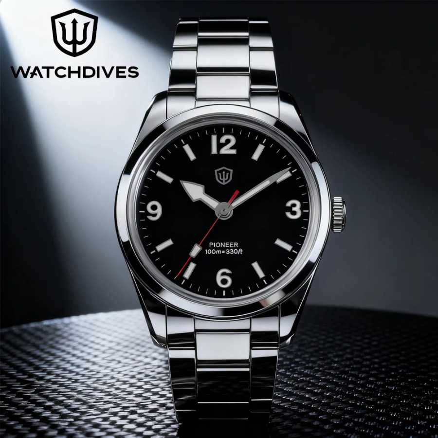 Watchdives WD1960S V2 36 мм VH31 Мужские часы Sweep Second Кварцевый механизм Сапфировое стекло Светящиеся водонепроницаемые деловые мужские часы Мужские часы