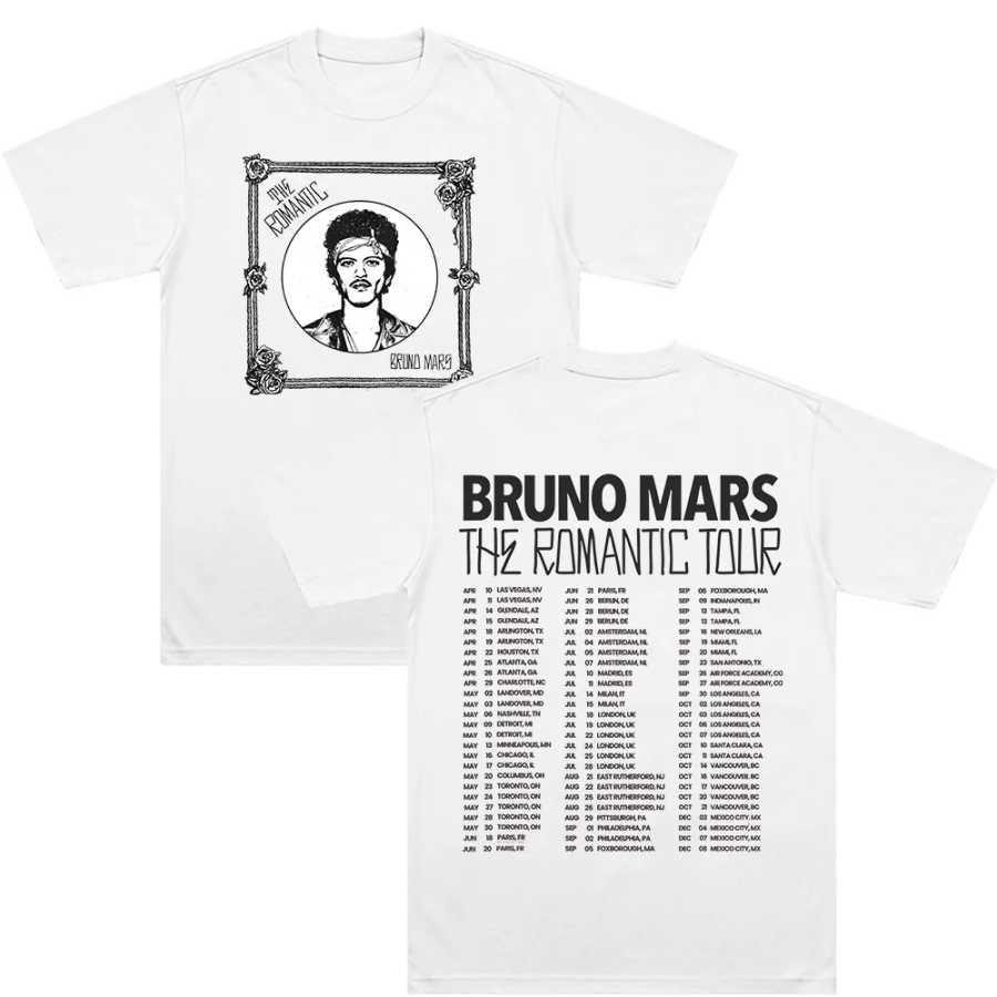 Футболка The Romantic Tour Tee Bruno Mars New Date Tour 2026, модная уличная одежда в стиле Y2K, повседневные удобные хлопковые топы унисекс Футболки и майки