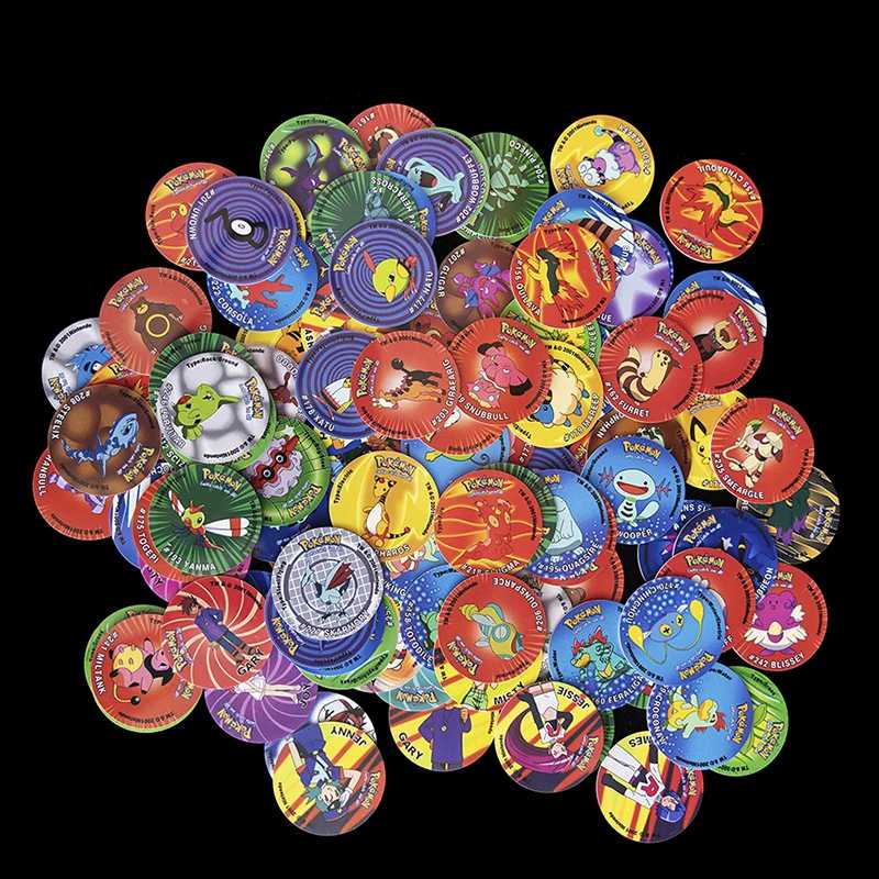 Lote De T kama Pokemon 2-го поколения 100 шт. в штучной упаковке, новая полная коллекция Super Mega Master Pikachu Milkcaps, круглые карты Chaps Товары АСГ