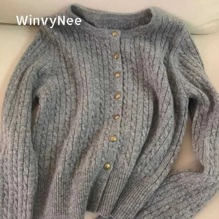 Женская одежда WinvyNee, кардиган из 100% шерсти с круглым вырезом, однотонные вязаные топы с золотыми пуговицами, свитер, верхняя одежда, блузка, джемпер B1283005 Свитеры и джемперы