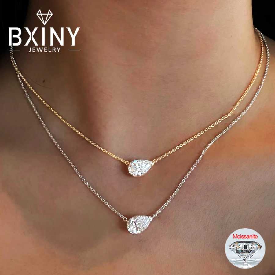 BXINY 1-3CT ожерелье с подвеской из муассанита грушевидной огранки S925, серебро Восток-Запад, пасьянс, капля воды, бриллиантовая цепочка на шею для женщин, ювелирные изделия Ювелирные изделия