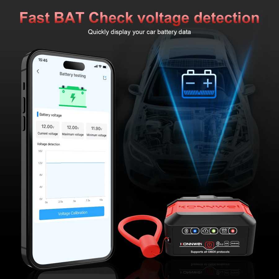 Фотография №4 товара Сканер KONNWEI KW906 ELM327 V1.5 OBD2 с Bluetooth 5.0 для