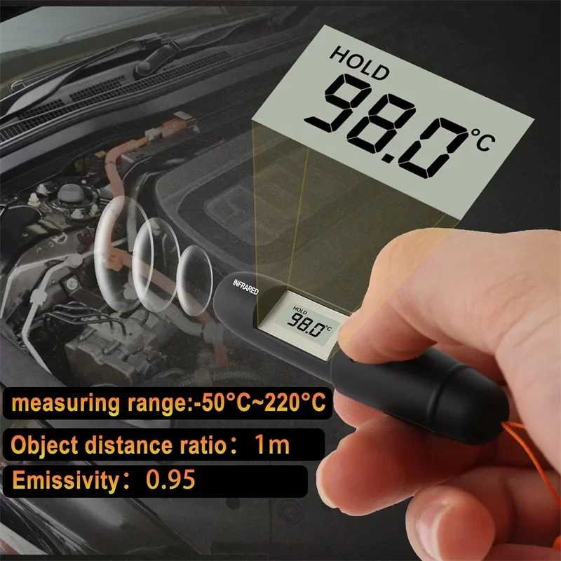 Фотография №5 товара DT8220 Мини-инфракрасный сенсорный термометр, цифровой пистолет-ручка, термобесконтактный ручной лазерный пирометр,