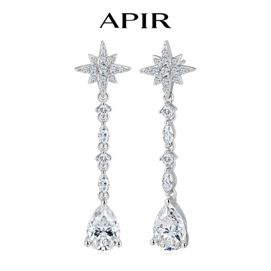 Серьги-подвески APIR Moissanite Star для женщин, из серебра 925 пробы, гипоаллергенные, сверкающие, для вечеринок и свадеб, изысканные ювелирные изделия Ювелирные изделия