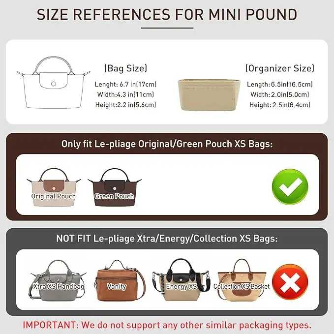 Фотография №2 товара Органайзер-вкладыш для сумок Longchamp Mini и других моделей, вкладыш для
