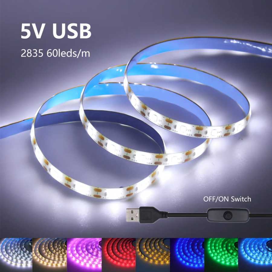 5 В USB светодиодная лента SMD 2835 60 светодиодов/м Гибкая лента для ТВ Фоновое освещение 1 м 2 м 3 м 5 м Светодиодная гирлянда Декор комнаты Светодиодная подсветка