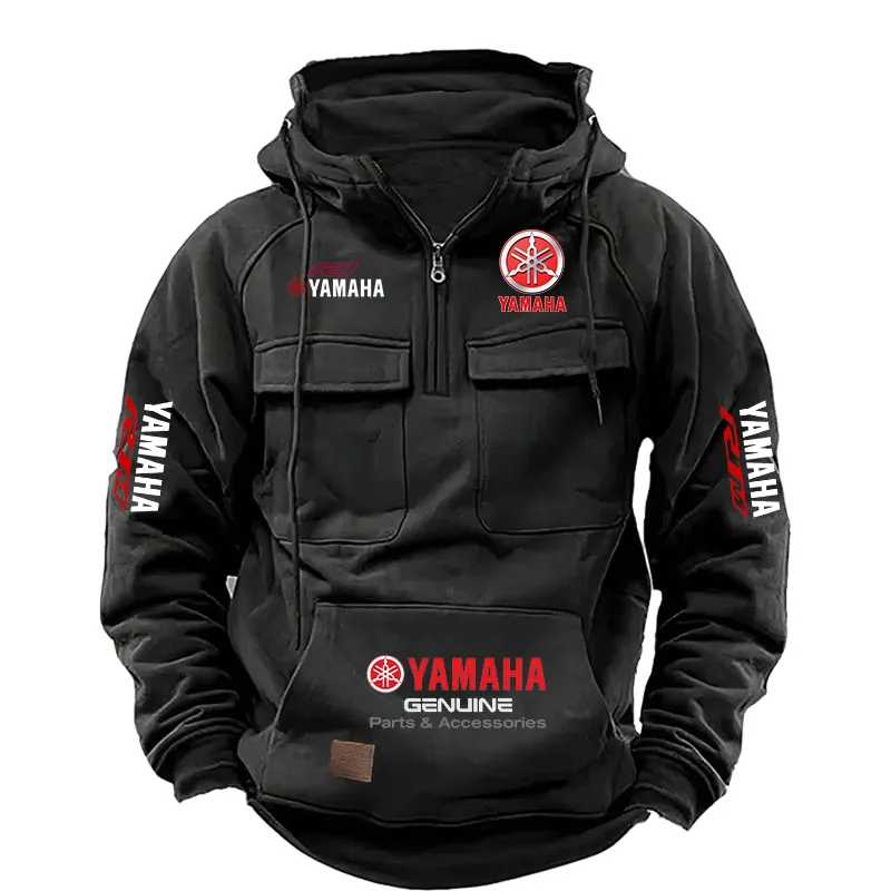 Новая мужская толстовка YAMAHA 2026 года с логотипом, в стиле ретро, на молнии до середины, с несколькими карманами, для мотогонок, осенне-зимняя, повседневная Толстовки и свитшоты