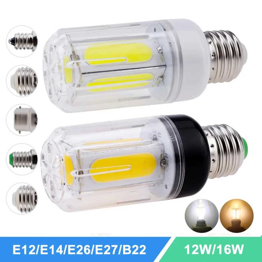 12W / 16W LED COB Кукурузная лампочка E27 E14 E12 E26 B22 Энергосберегающая лампа AC 85 - 265V Домашняя спальня Офис Светлая лампа Лампочки и световые трубки