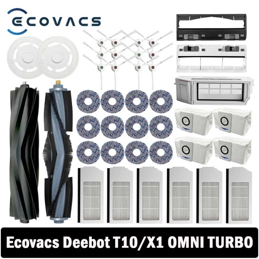 Запасные части для робота-пылесоса Ecovacs Deebot X1 OMNI / T10 OMNI, резиновая/боковая щетка, крышка, фильтр Hepa, тряпка для швабры, мешок для пыли Запчасти для бытовой техники