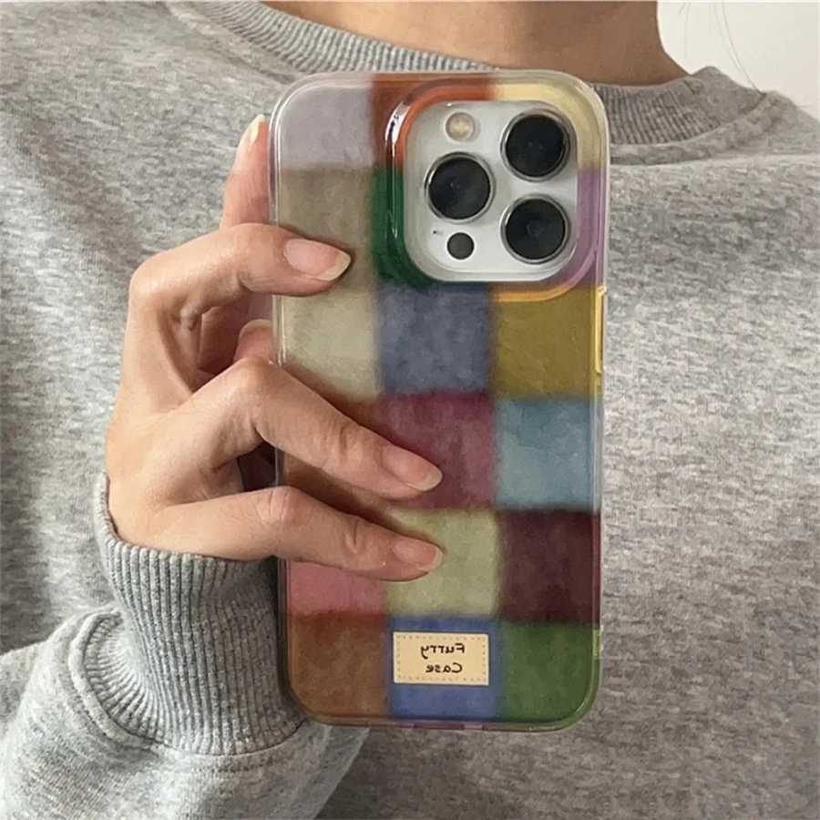 Чехол для телефона Dopamine Color Block Match Plaid для iPhone 17 16 15 14 13 12 11 Pro Max Air 16E SE2 7 8 Plus Grid Label Matte Cover Чехлы и чехлы для мобильных телефонов