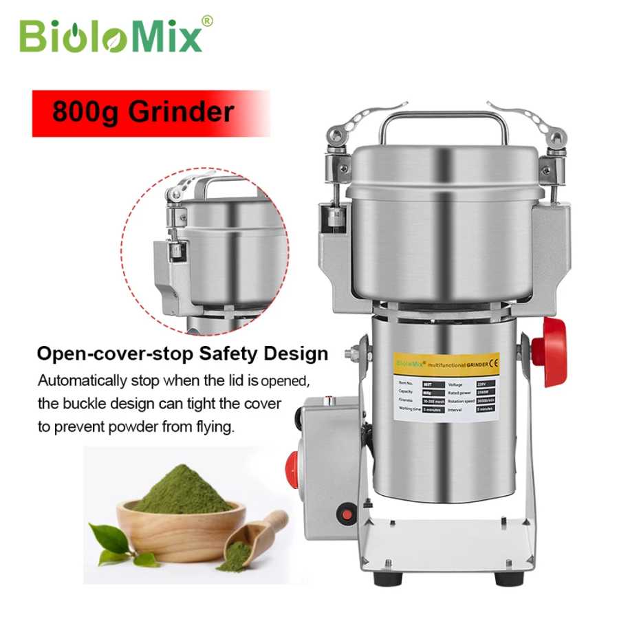 Мельница-измельчитель BioloMix 800г/700г для зерна, специй, трав, круп, кофе, сухих продуктов, муки и порошков Техника для кухни
