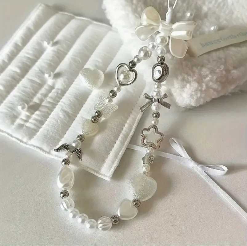 Фотография №1 товара Подвеска-цепочка для телефона из бисера для iPhone Samsung, милый белый