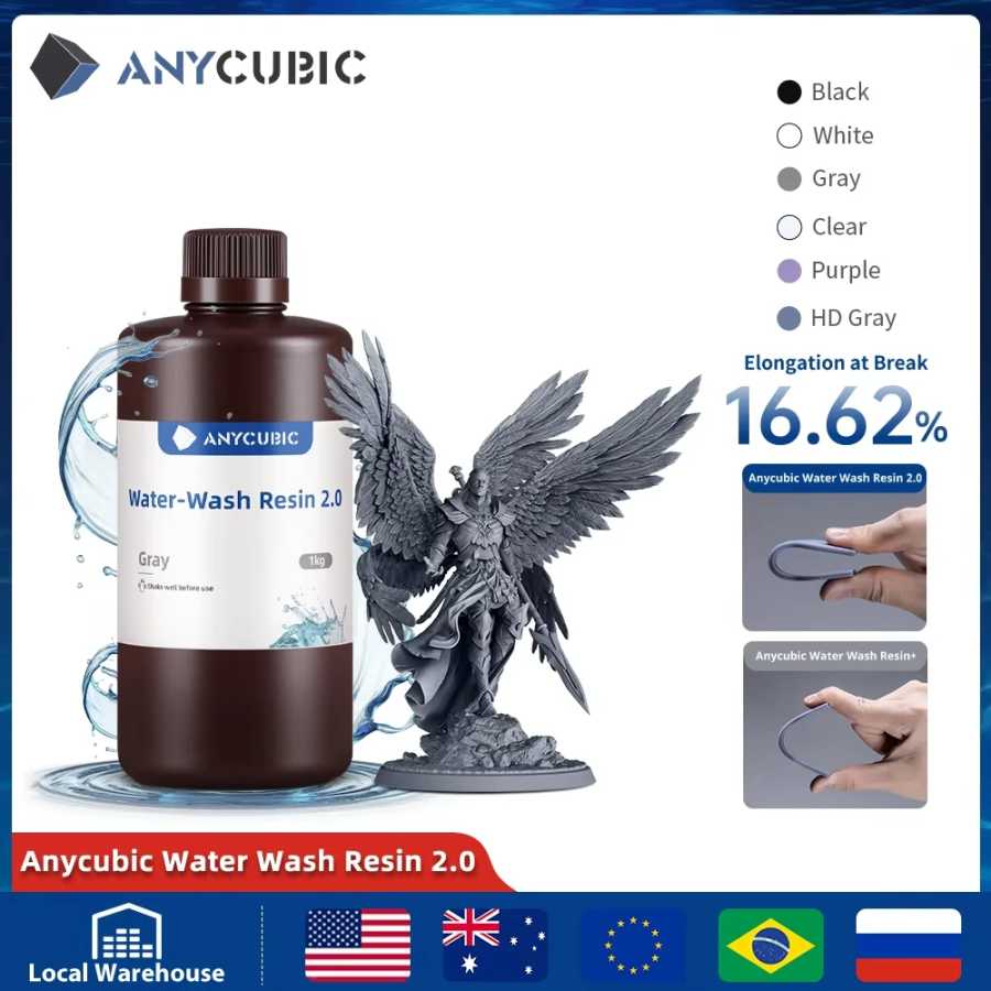 ANYCUBIC Моющаяся водой смола с низким запахом и низкой вязкой УФ-смола 405 нм для ЖК-дисплея 3D-печати Высокоточная смола для 3D-принтера 3D-печать