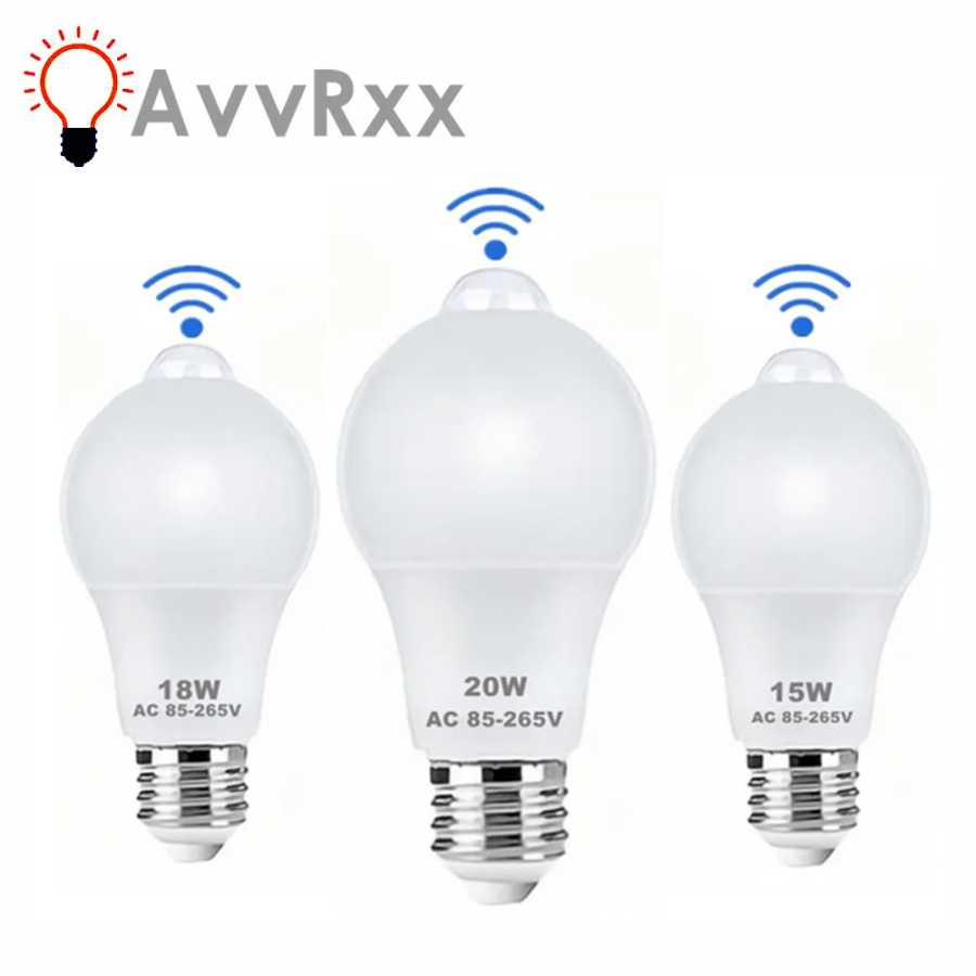 9W 12W 18W 20W E27 Светодиодная лампа с датчиком движения Светодиодная лампа PIR Sensor Light Автоматическое включение/выключение ночника для домашнего парковочного освещения 110V 220V Ночники