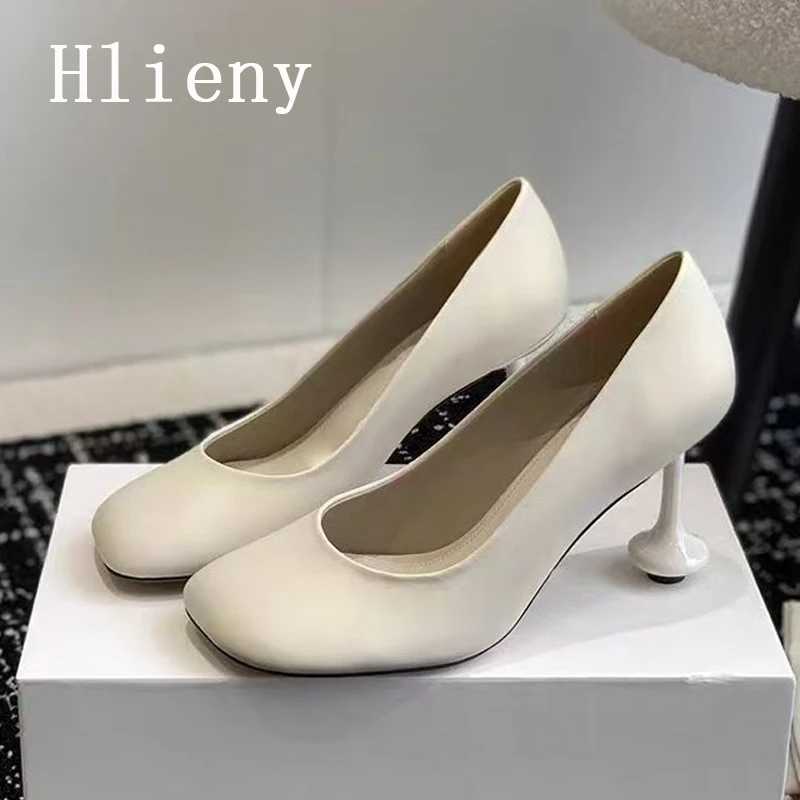 Hlieny Star Style, модные женские офисные туфли из мягкой кожи с квадратным носком, необычные вечерние модельные туфли на высоком каблуке, женская обувь черного, белого цвета Женская обувь