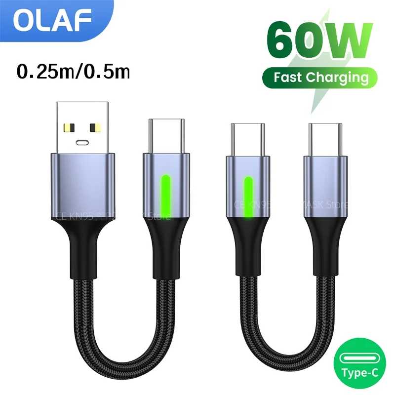 Короткий кабель USB типа C до типа C, 25 см/50 см, кабель для быстрой зарядки для Iphone 15 16 Samsung Power Bank, тип C, кабель USB C, провод Аксессуары для мобильных телефонов