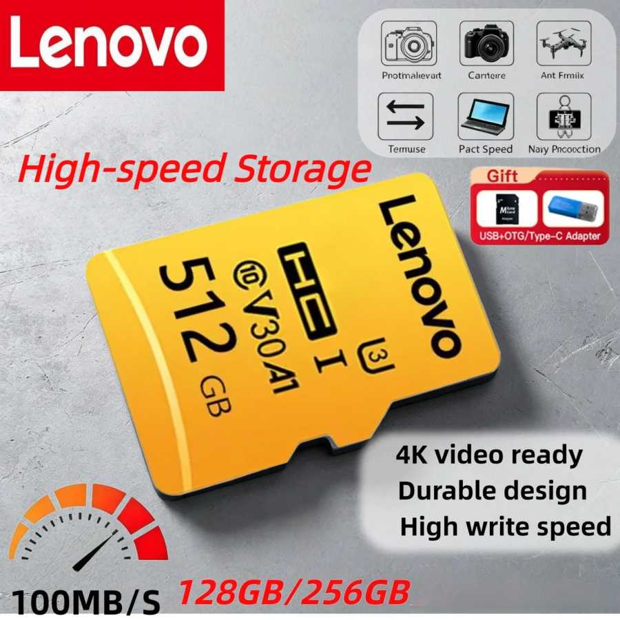 Карта памяти Lenovo Class 10, высокоскоростная, для видео 4K Ultra-HD, TF флеш-карта 256 ГБ, 128 ГБ, 64 ГБ, Micro TF SD карта для телефонов, камер, дронов Сетевое оборудование
