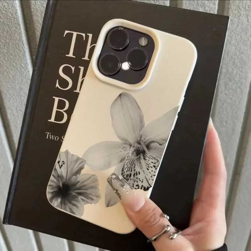 Черно-белый чехол для телефона с цветочным узором для iPhone 17, 16, 15, 14 Pro Max 12, 11, 13, 16 Plus, мягкий чехол из ТПУ с узором личи Чехлы и чехлы для мобильных телефонов