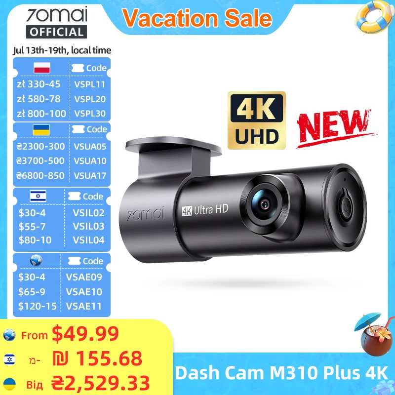 Global Version 70mai Dash Cam M310 Plus 4K True 4K 2160P WDR Voice Control Support 24H Parking Mode Car DVR 70mai M310 PLUS 4K Автоэлектроника