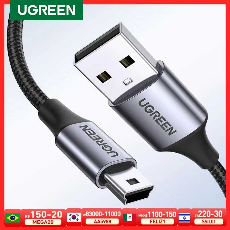 Кабель Mini USB/USB Ugreen, для передачи данных, зарядки, поддержка быстрой зарядки, для MP3, MP4-проигрывателя, автомобильного видеорегистратора, GPS-навигатора, цифровой камеры, жесткого диска (HDD) Компьютерная периферия