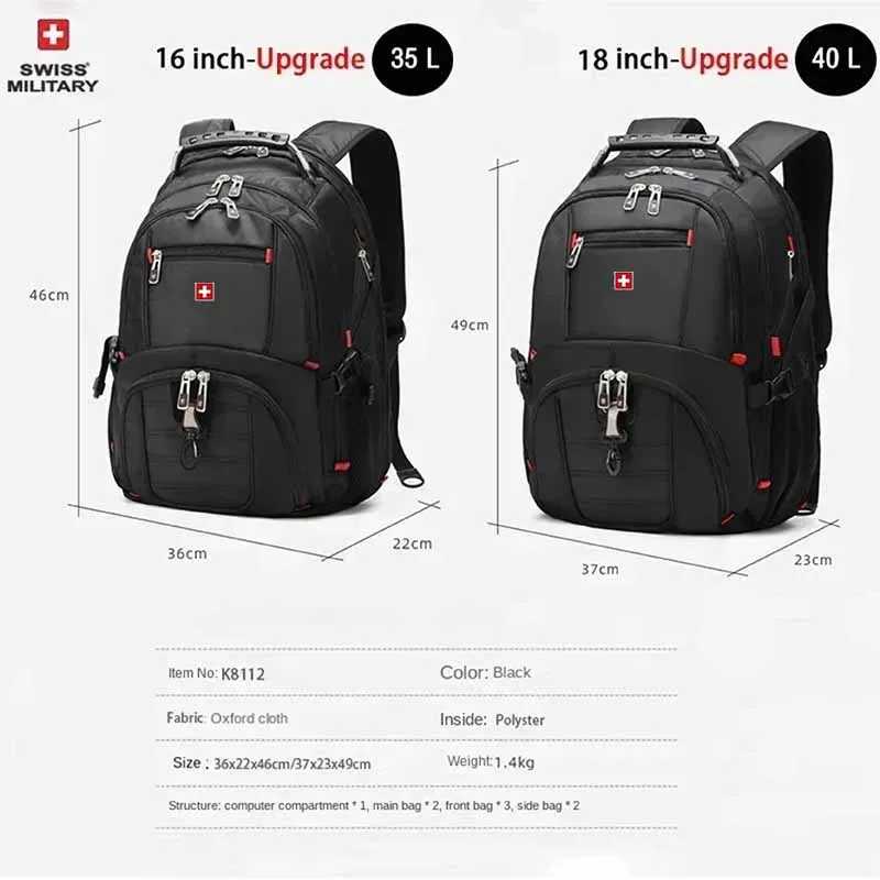 Фотография №5 товара Рюкзак для ноутбука SWISS 17' с водонепроницаемым USB-портом для зарядки,