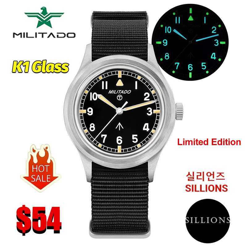 Militado ML22 Limited Edition Кварцевые часы Miyota 2035 Механизм K1 Стеклянные винтажные часы BGW9 C3 Светящиеся мужские часы 10 бар Мужские часы