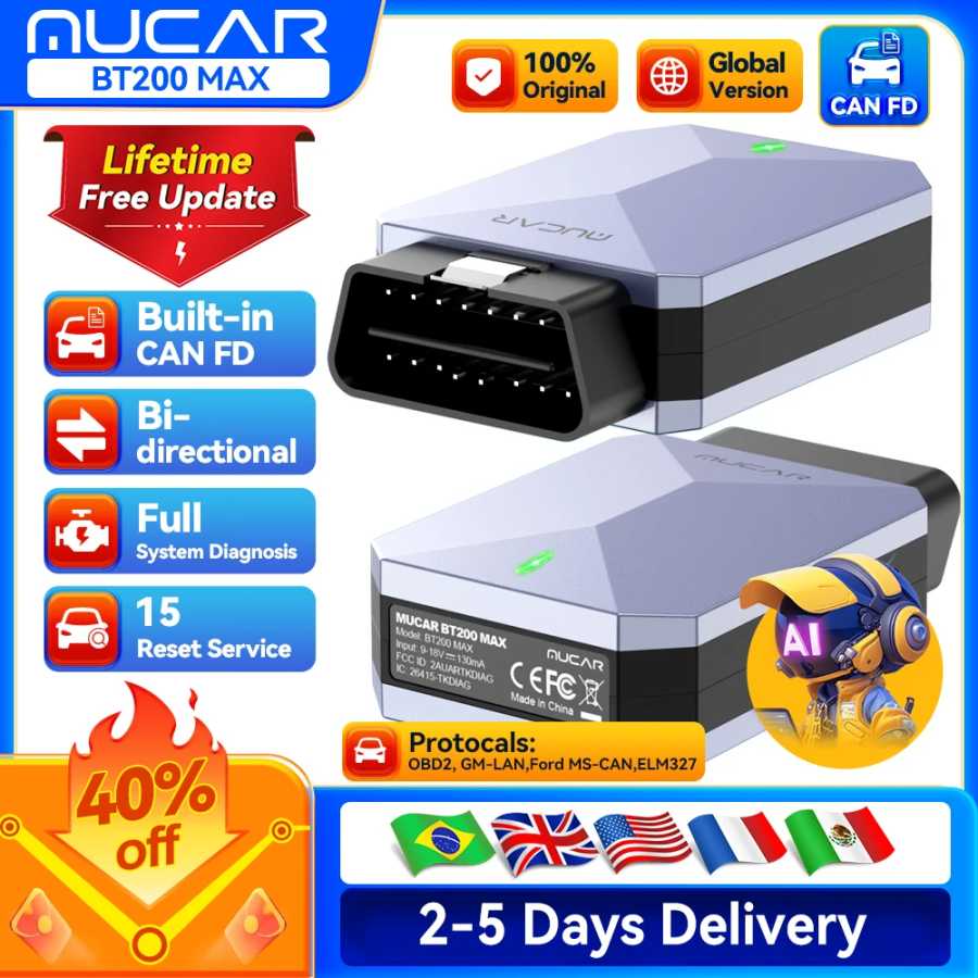 MUCAR BT200 Max OBD2 Сканер CAN FD, двунаправленное управление, инструмент диагностики всей системы 15, сброс для всех автомобилей, бесплатное обновление Инструмент для ремонта автомобилей