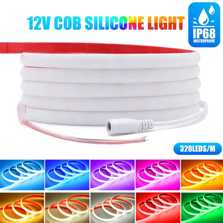 IP68 Водонепроницаемые светодиодные неоновые ленты COB DC12V 320Leds/M Высокая яркость 3000K 4000K 6000K Красный Синий Зеленый Фиолетовый Розовый Ледяной Синий Светодиодная подсветка
