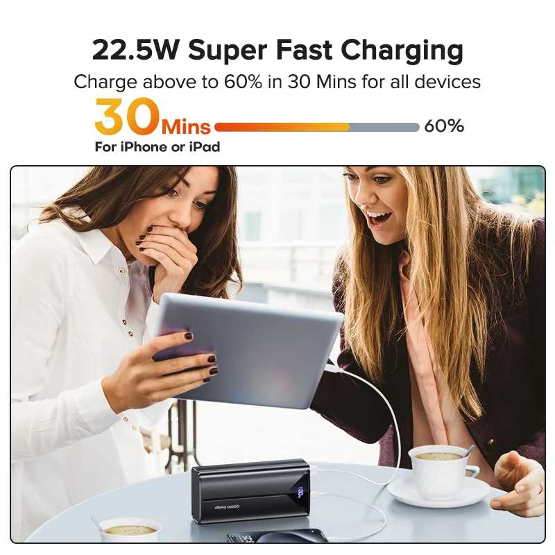 Фотография №2 товара QOOVI 30000 мАч Power Bank 22,5 Вт Быстрая зарядка Встроенный