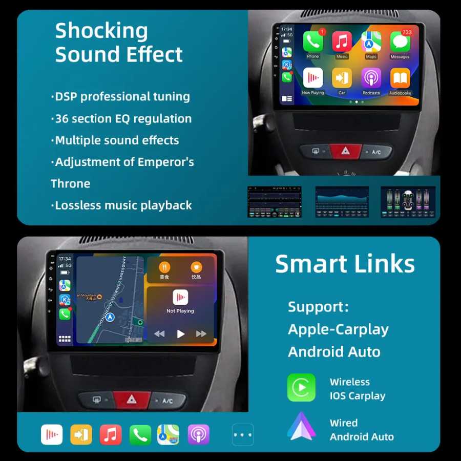 Фотография №1 товара Автомобильный мультимедийный плеер Android 16 2 Din для Peugeot 107