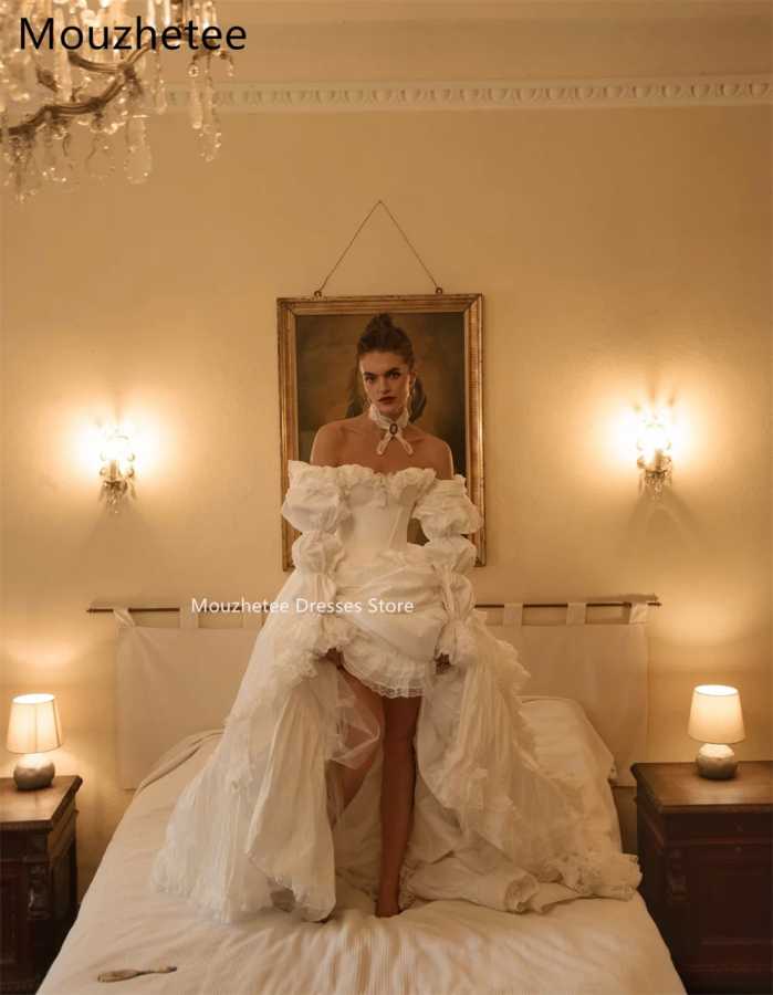 Фотография №2 товара Элегантные свадебные платья Mouzhetee А-силуэта с открытыми плечами, классическое кружевное
