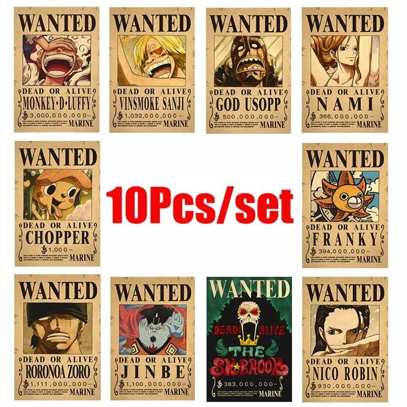 Фотография №2 товара 10 шт., аниме One Piece Luffy Wanted, винтажные постеры, набор
