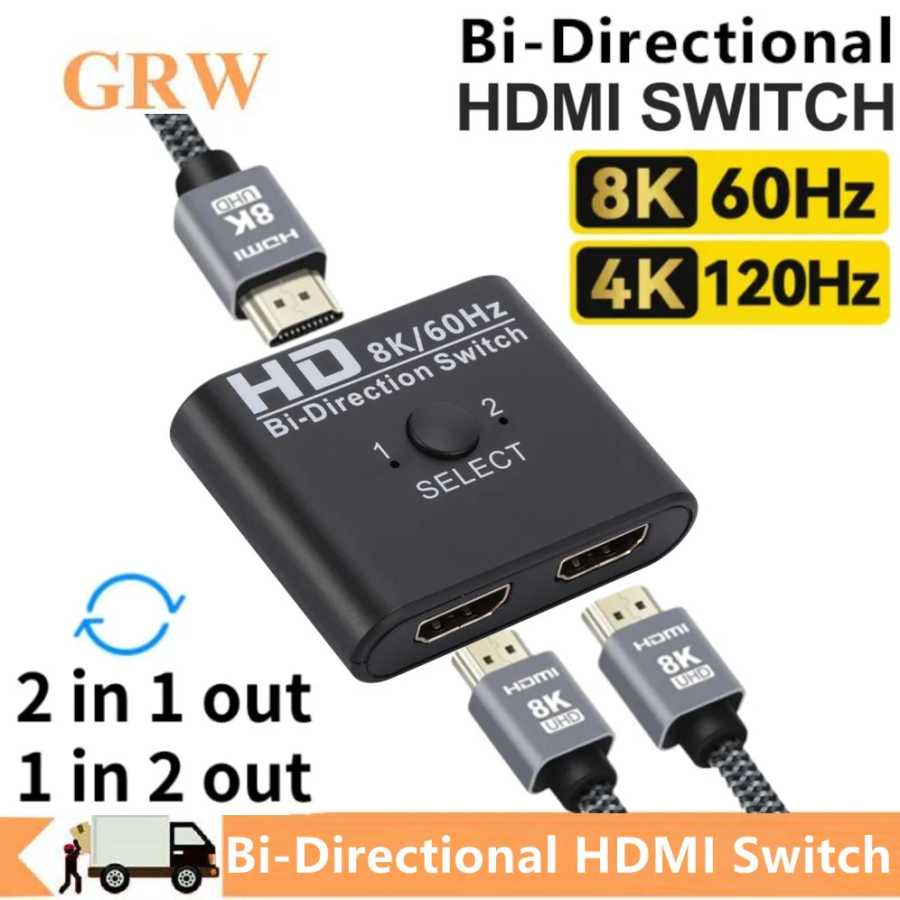 Двунаправленный HDMI-совместимый коммутатор-сплиттер 8K 60 Гц 1x2/2x1, HDMI-совместимый переключатель 2 входа/1 выход для PS4, ТВ-приставок, адаптер-переключатель Компьютерная периферия