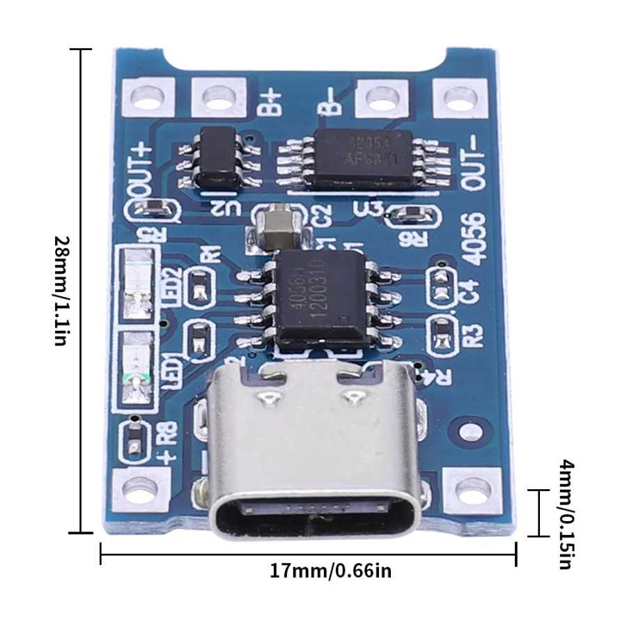 1 шт. Модуль зарядки литиевых аккумуляторов 18650 TP405~ Type-C/Micro/Mini USB 5В 1А с защитой, двойная функция, 1А Активные компоненты