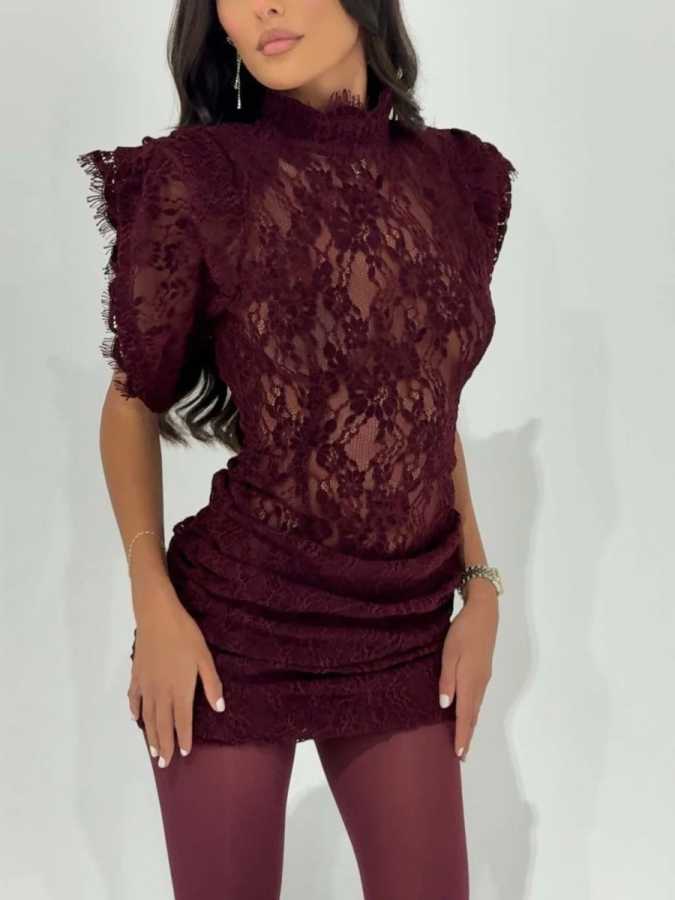Фотография №2 товара TWOTWINSTYLE сексуальное плиссированное облегающее платье для женщин с высоким воротником