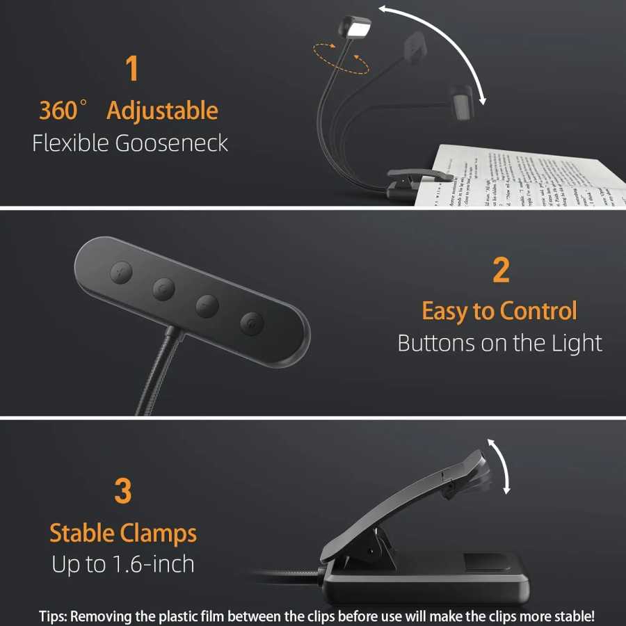 Фотография №3 товара 14 светодиодных ламп для чтения, USB-перезаряжаемая лампа для чтения, теплый/холодный