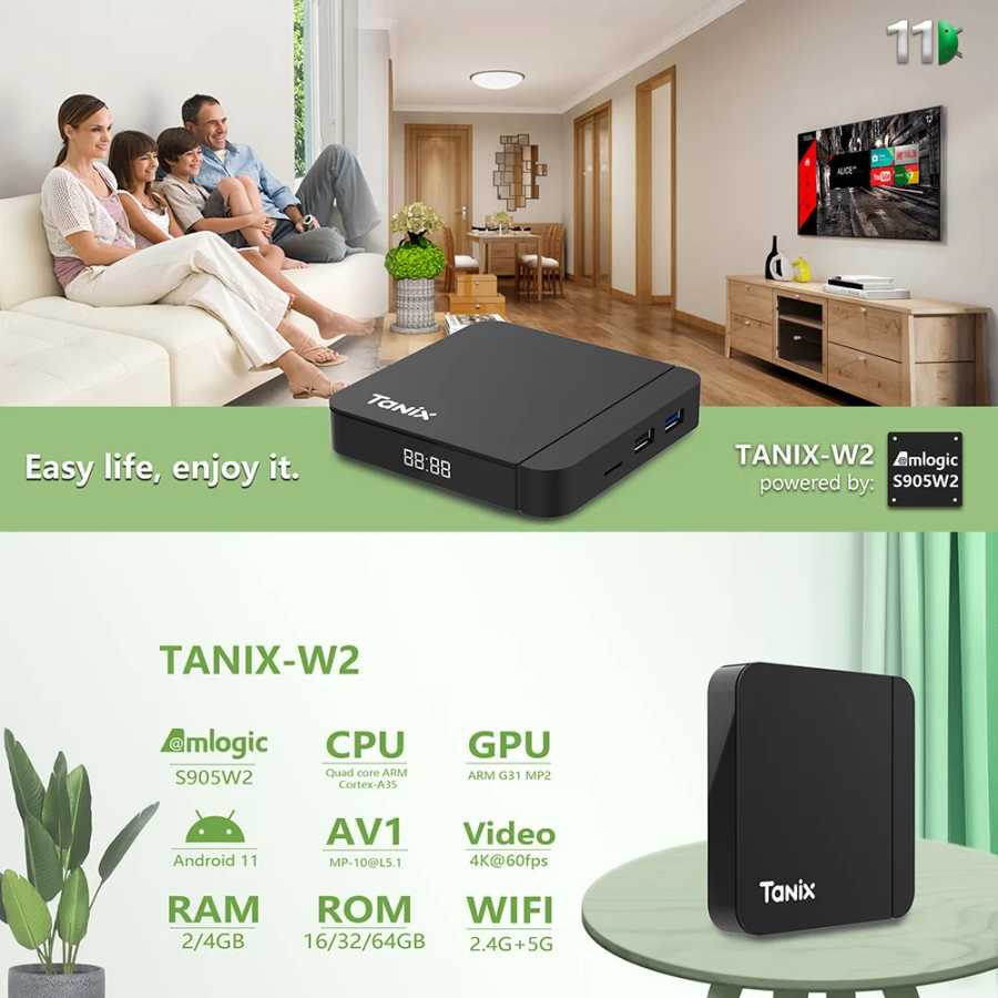 Фотография №1 товара ТВ-приставка Tanix W2, Android 11, Amlogic S905W2, 4 + 64