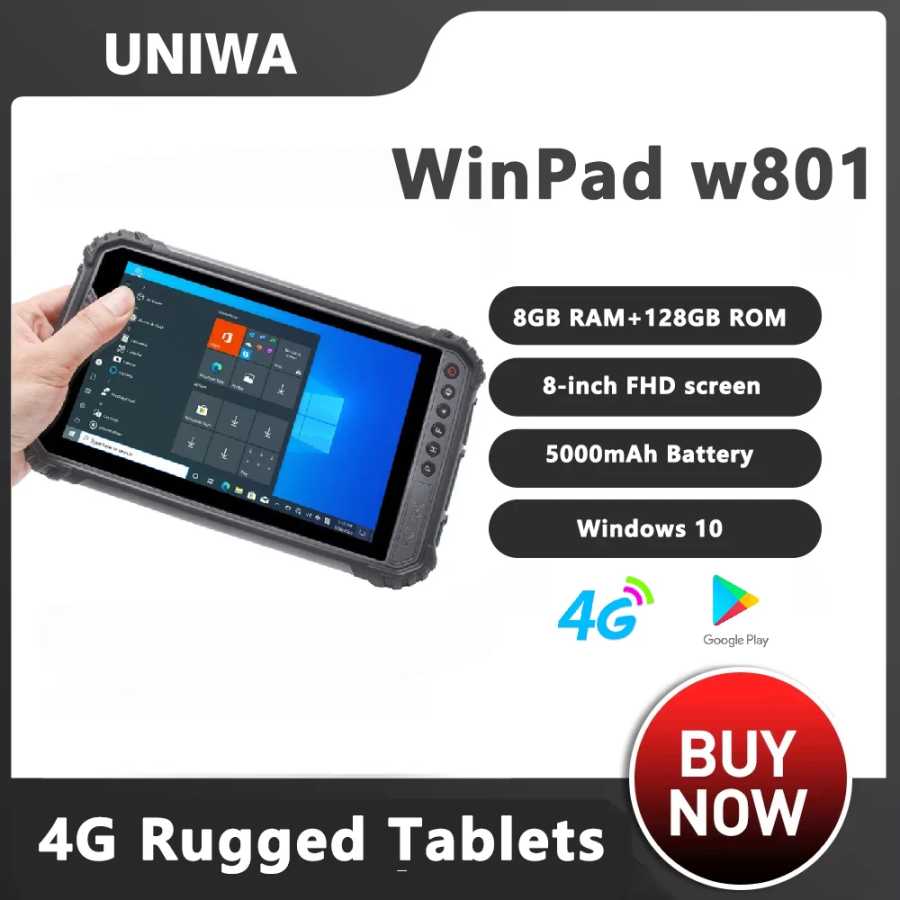 UNIWA WinPad W801 4G Прочные планшеты 8 дюймов FHD 8 ГБ ОЗУ + 256 ГБ ПЗУ 13 МП 5000 мАч IP65 Промышленные Windows Intel I5 NFC GPS-навигация Мобильные телефоны