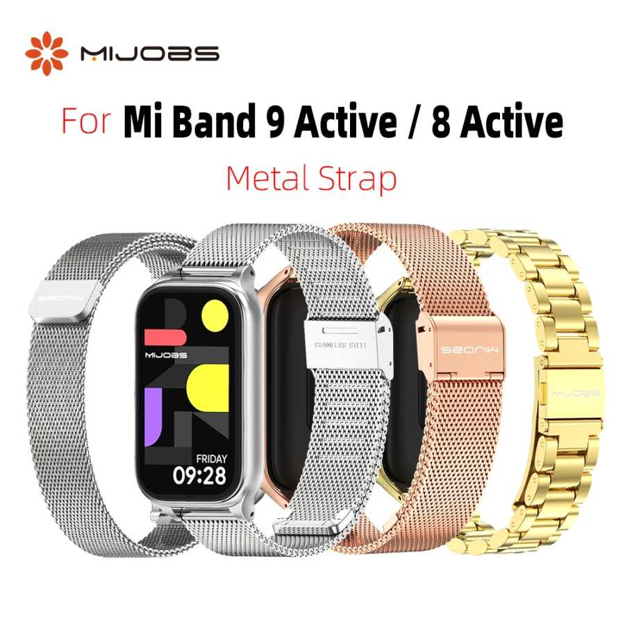 Металлический ремешок для Mi Band 9 Active Браслет-браслет для Xiaomi Smart Band 8 Active Ремешок для часов Mi 8 Active Ремешок из нержавеющей стали Умная электроника