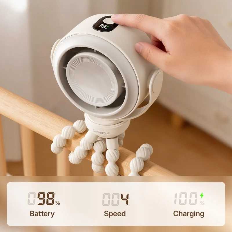Фотография №3 товара 360 ° Портативный мини-вентилятор для коляски с функцией вращения, 5-скоростной