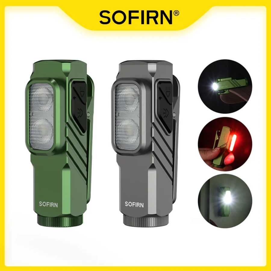 SOFIRN ST10 1000 лм Мини-фонарик с зажимом 144 м 7000 К Светодиодный светильник 14500 USB C Перезаряжаемая белая и красная лампа IPX6 с магнитной крышкой Портативное освещение