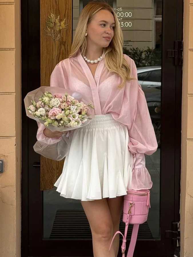 Фотография №3 товара Tossy повседневные свободные прозрачные рубашки женские осенние лоскутные блузки с