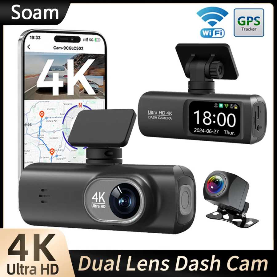 Soam Dash Cam 4K + 1080P двухканальный видеорегистратор с GPS Wi-Fi автомобильный видеорегистратор 24H парковочный монитор черный ящик Автоэлектроника