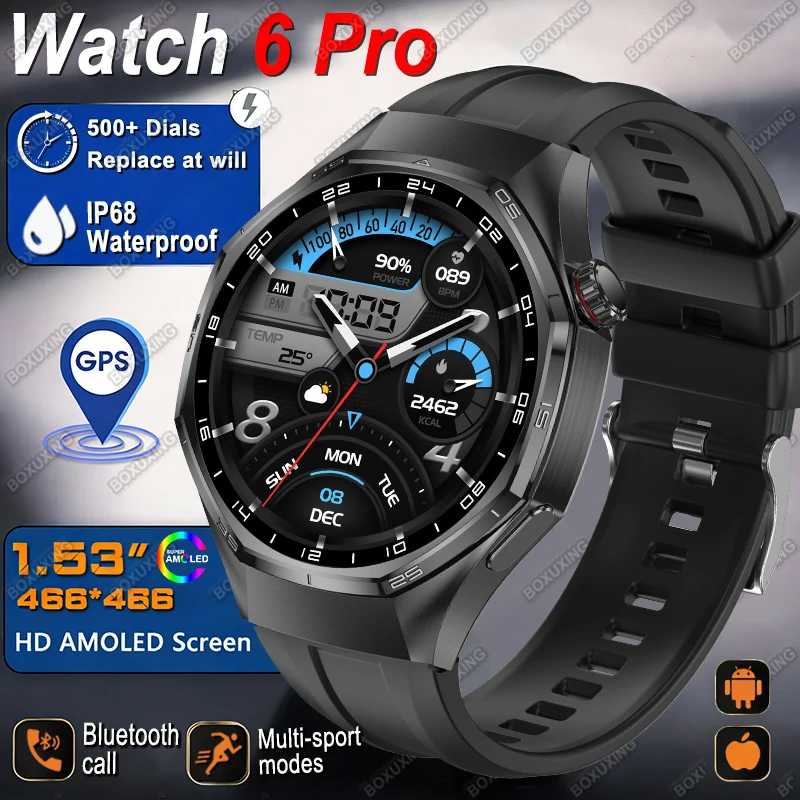 Новые смарт-часы 2026 Watch 6 Pro GPS для мужчин: спортивные, фитнес-трекер, AMOLED-экран, мониторинг здоровья, Bluetooth-звонки, водонепроницаемость IP68 Умная электроника