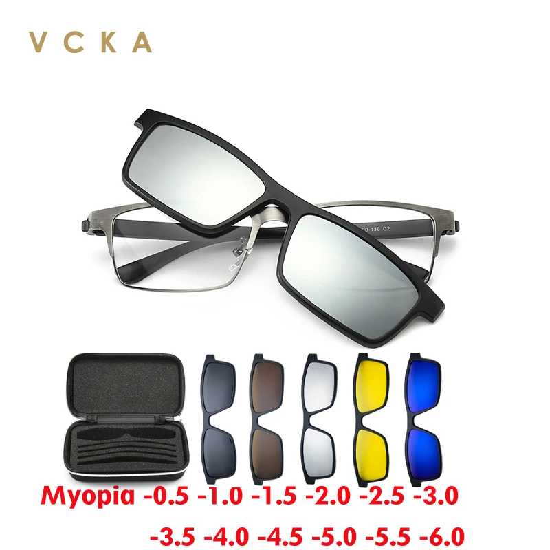 VCKA квадратные очки для близорукости, солнцезащитные очки 2024, магнитный зажим для мужчин, деловых женщин, сплав, полнокадровые очки по индивидуальному заказу, оптика от -0,5 до -10 Очки и аксессуары