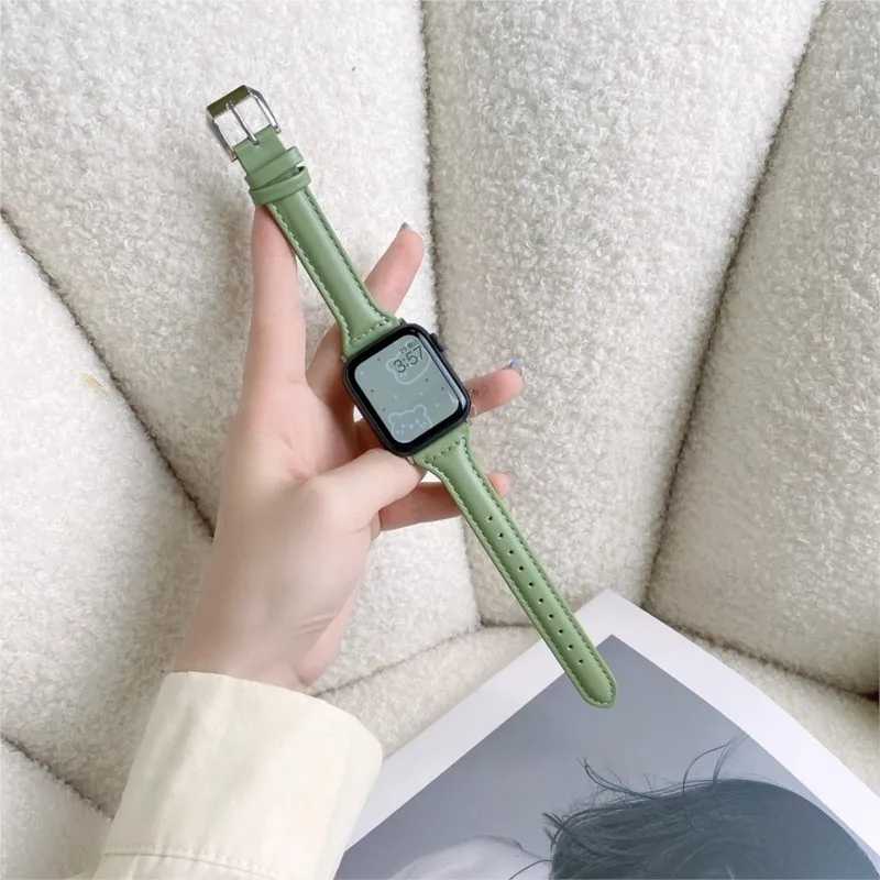 Фотография №3 товара Тонкий кожаный ремешок для Apple Watch 44 мм, 45 мм,