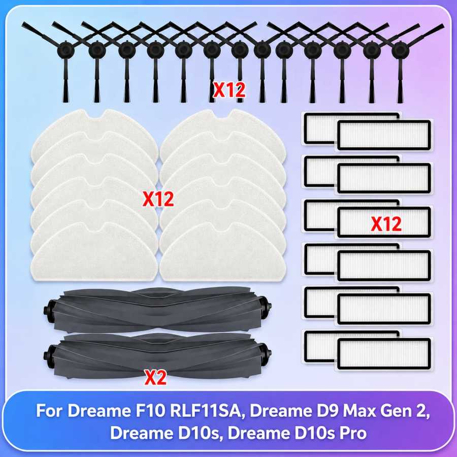Подходит для ( Dreame F10 / RLF11SA, Dreame D9 Max Gen 2 / D10s / D10s Pro ) Запчасти для Пылесоса - Основной Ролик, Боковая Щетка, Фильтр Hepa, Ткань для Швабры, Аксессуары 